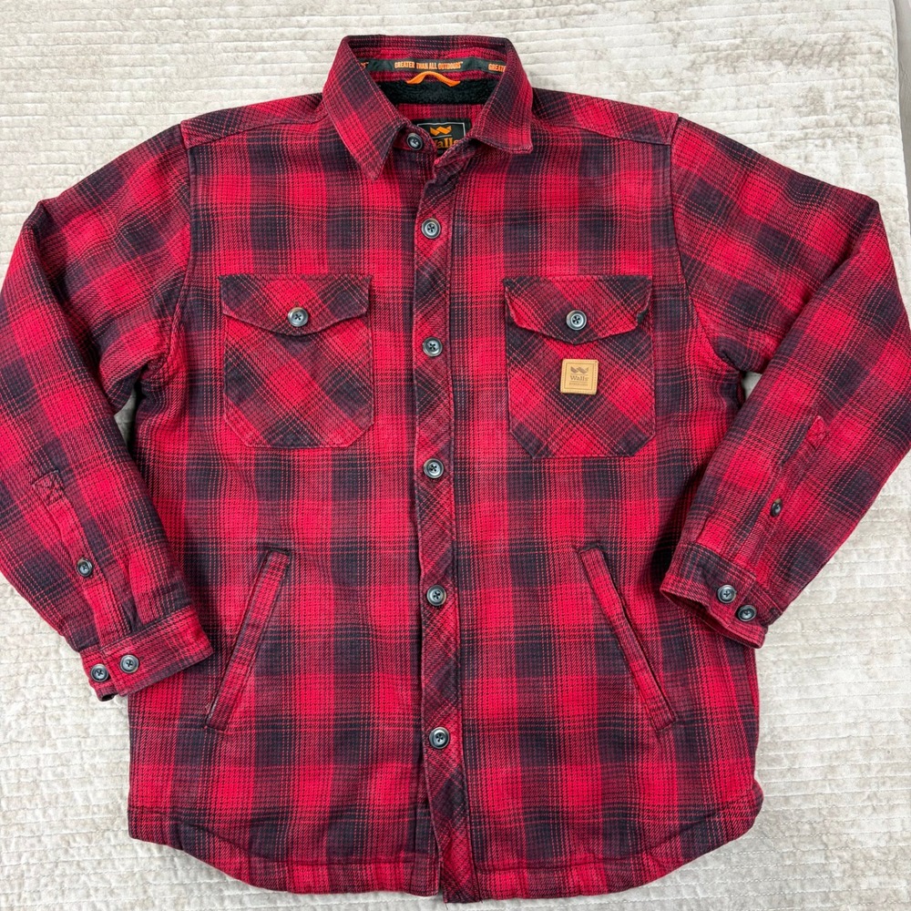 Walls Outdoor Goods Mens Large Red Black Plaid Sherpa Lined Flannel Shirt Jacket